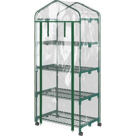 Serre de jardin Outsunny Serre de jardin avec étagères 4 niveaux, serre de balcon, bâche renforcée, châssis en acier, porte zippée, pour légumes plantes fleurs, intérieur et extérieur, 69 x 50 x 165 c (1/5)