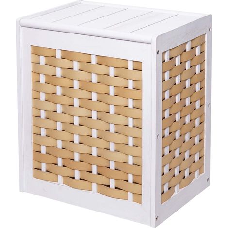 Panier à linge HWC-G37, collecteur de linge, bois massif, aspect shabby, tresse 61x51x35cm - blanc (1/5)