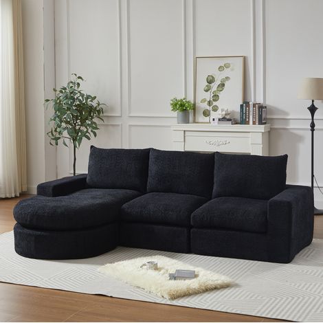 Sofá modular de chenilla negro, 4 módulos, con chaise longue reversible OKMYHOME (1/5)