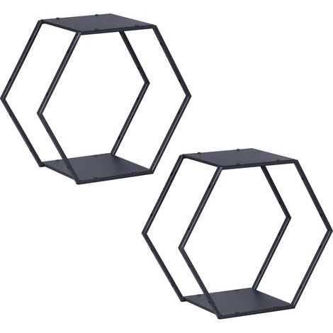 Lot de 2 étagères murales meuble de rangement moderne acier 32 x 37 x 19 cm noir (1/5)