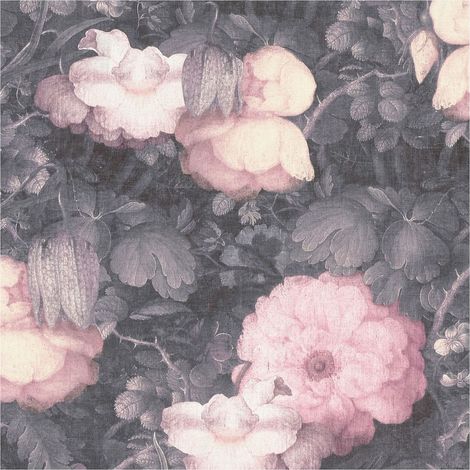 Flowers wallcovering wall Profhome 369212 non-woven wallpaper slightly textured with floral pattern matt grey pink black 5.33 m2 (57 ft2) (1/5)