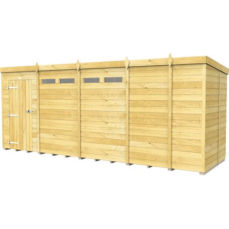 17 x 5 Feet Pent Security Shed - Single Door - Wood - L147 x W492 x H201 cm