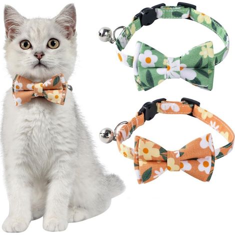Ensemble ajustable de 2 colliers classiques à carreaux pour chats et petits chiens, avec nœud papillon amovible et clochette. (1/5)