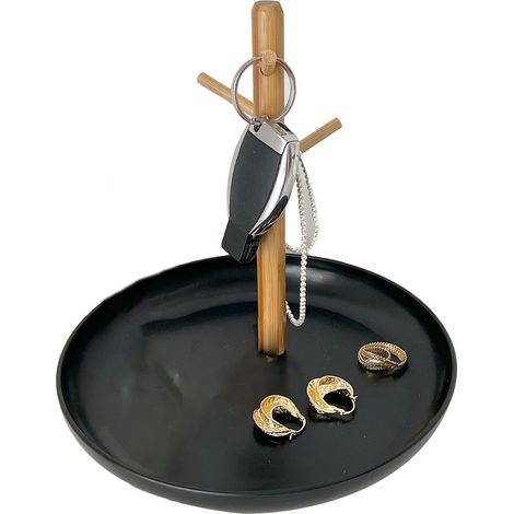 Plateau de rangement rond avec étagère, surface lisse, facile à nettoyer, organisateur de bureau pour salon et chambre, noir