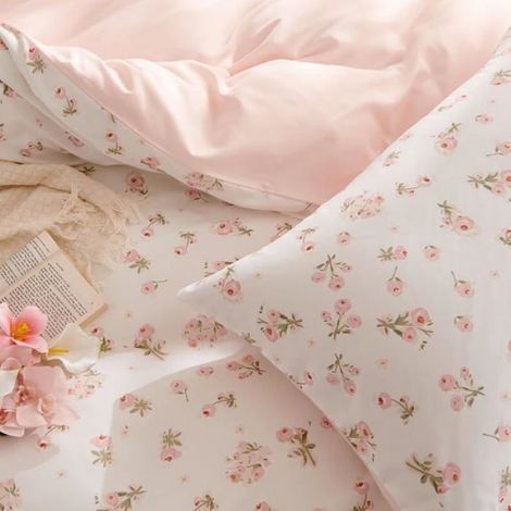 Housse De Couette - 140x200 Cm - Microfibre - Motif Fleurs - Rose - Avec Taie Doreiller 65x65 Cm (1/5)