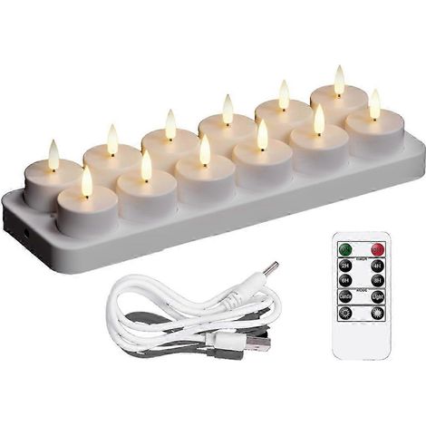 Bougies LED rechargeables avec télécommande et minuterie - Lot de 12 chandelles sans flamme pour déco lumineuse, éclairage d'ambiance (1/5)