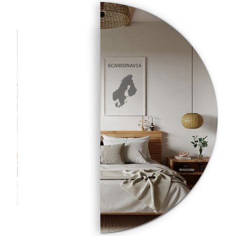 Specchio semicircolare moderno da 90 cm, senza cornice, ideale per loft e interni. (1/5)