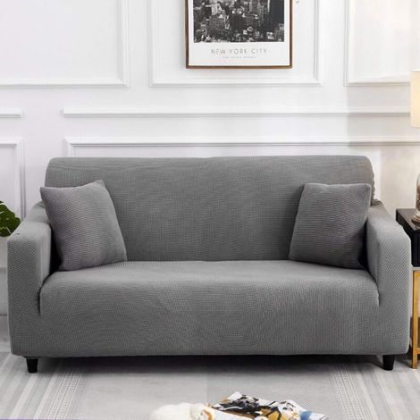 Housse De Canape 3 Places Avec Accoudoirs, Jacquard Housse Canape Extensible, Universelle Sofa Cover Antidérapante, Couvre Canapé Pour Chiens Et Chats Animaux, Lavable, Gris Clair-Crezuo (1/4)