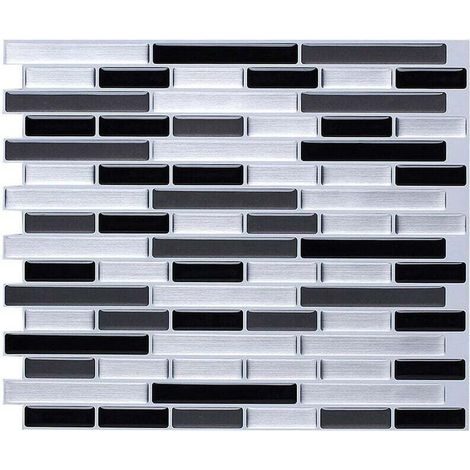 Papier Peint Carrelage Autocollant Argent brossé 28 x 24 cm Style Mosaïque Sticker Mural Film Décoratif Imperméable pour Carreaux de Mur de Salle de Bains et de Cuisine