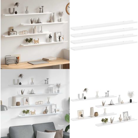 Wandregale 4 Stk. Hochglanz-Weiß 100x9x3 cm - Wandregal - Regal - Möbel - Wohnzimmerdeko - Dekoration - Home & Living (1/5)