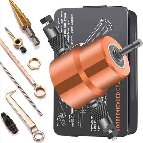 Coupe-scie à métaux à double pointe pour grignoteuse de tôle, fixation de perceuse réglable à 360 degrés, avec outils de coupe de poinçon (1/5)