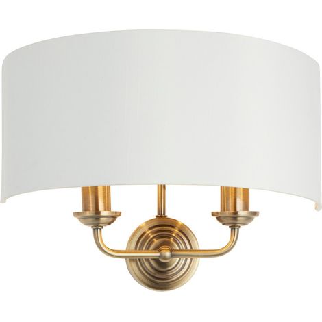 Endon Highclere Applique murale Shade, plaque en laiton antique, tissu blanc vintage (1/5)
