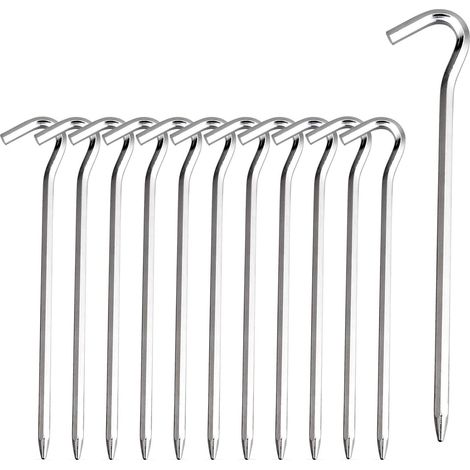 Piquets de tente en aluminium pour camping en plein air, argentés, 18 cm, lot de 12 pièces Accessoires de camping (1/5)