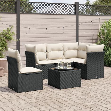 vidaXL Set Divano da Giardino 6 pz con Cuscini Nero in Polyrattan (1/3)
