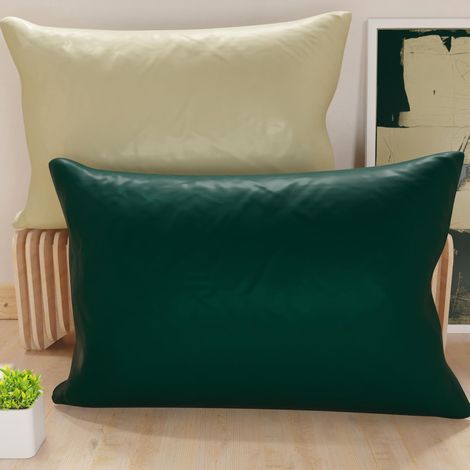 Lot de 2 Taies d'oreiller de Lit 80x40 cm, Housses de Coussin Unies Double Face Taupe et Vert, Taie Oreiller 100% Microfibre, Fabriqué en Italie