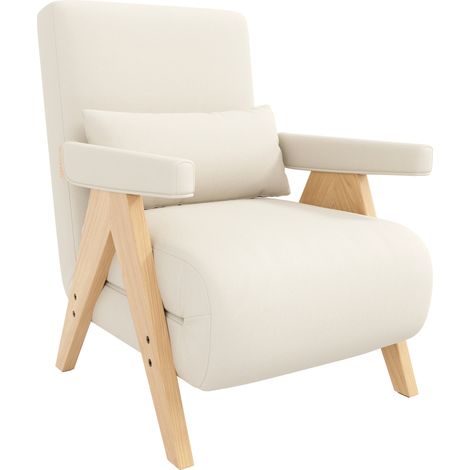 Sillón convertible 3 en 1 de lino beige con respaldo reclinable y cojín (1/5)