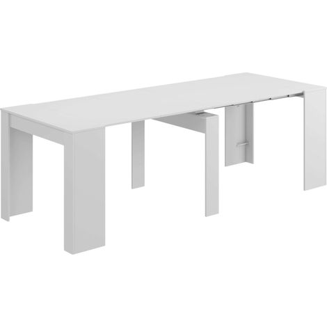 Table de salle à manger, console extensible pour salon, entrée ou cuisine, finition blanc brillant, dimensions : 50-235 x 90 x 78 cm (l x P x H). (1/5)