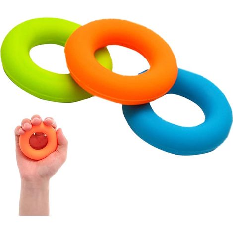 Ensemble de 3 appareils de renforcement de la prise en main, des avant-bras et des anneaux, anneau d'exercice musculaire en silicone (3 couleurs)