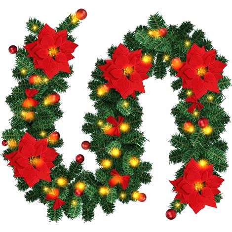 TolleTour Ghirlanda natalizia Decorazione natalizia per parete, camino, scala 2,7 m decorata con 50 LED con ornamenti rossi (1/5)