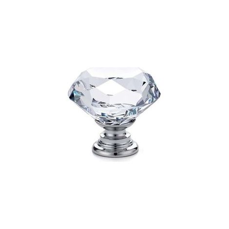20 x poignées et boutons de meubles en verre – poignées de porte d'armoire – poignées de tiroir – diamant en verre cristal transparent + base argentée – 30 x 28 mm