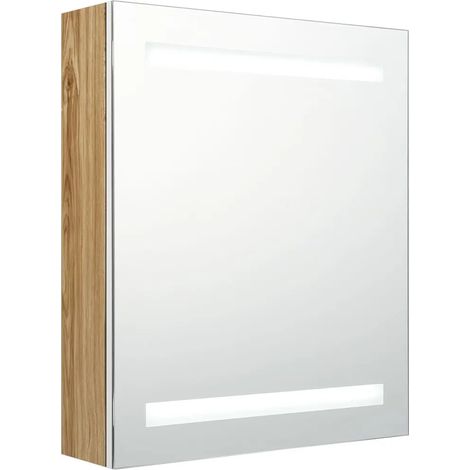 Armoire de salle de bain à miroir LED design contemporain 50 x 14 x 60 cm éclairante en MDF blanc (1/5)