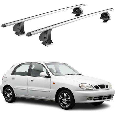 OMAC Aluminium Dachträger Querträger für Daewoo Lanos Schrägheck 1997-2002 – TÜV / DIN 75302:2019 – Abschließbar – T-Nut – Max. 75 kg – 2 Stangen – Silber (1/5)