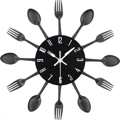 Horloge de cuisine effet miroir avec autocollant 3D amovible pour la décoration intérieure (32 x 32 x 4 cm, noir)