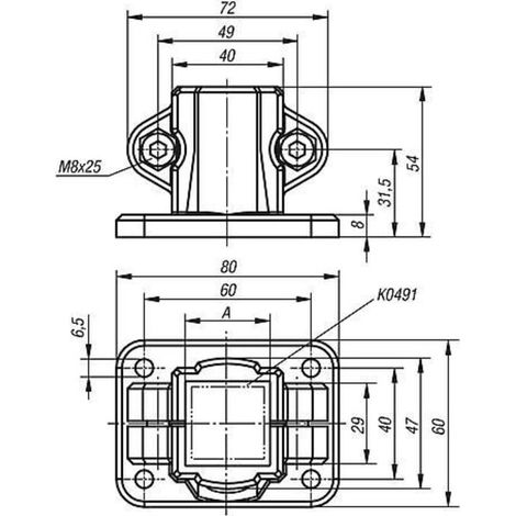 KIPP Rohrverbinder mit Fuß Thermoplast für Vierkantrohre Stahl 30 (1/2)