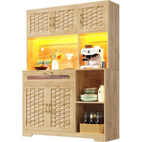 CHICFURN Credenza alta 120x40x180 cm in MDF naturale e metallo con LED (1/5)