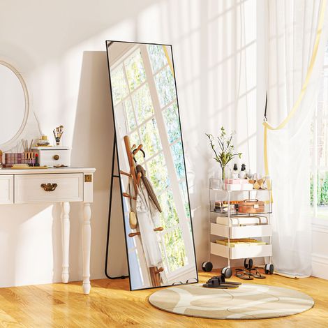 Déco Grand miroir pleine longueur rectangulaire 50 x 160 cm sur pied mural ou pocé contre mur - noir
