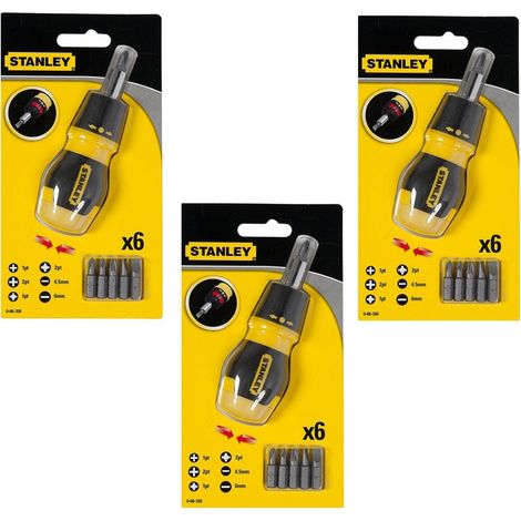 Stanley Multibit Ratchet Stubby Screwdriver +Bits STA066358 0-66-358 Triple Pack (1/3)
