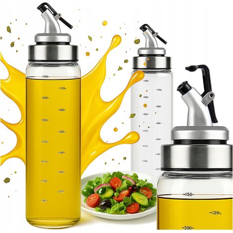2 dispenser da 0,5 l con scala graduata per olio, salse, aceto e contenitori in vetro