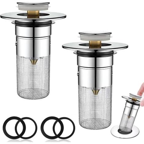 [JAMAIS UTILISÉ]Bamyli 2 pcs Bonde Lavabo avec Filtre Amovible, 34-40mm Filtre de Drainage de Sol en Acier Inoxydable, Filtre de Vidange d'évier Pop up pour Bain Lavabo Cuisine (1/5)