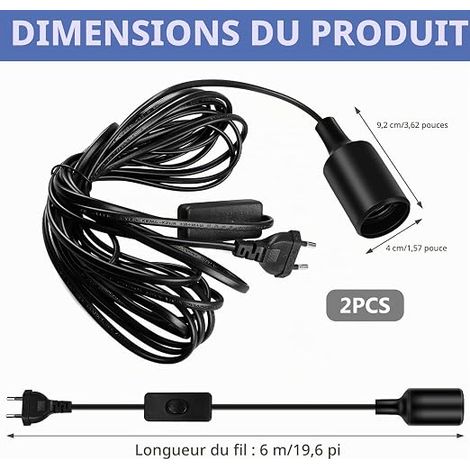 Cable Suspension Luminaire E27 Pièces Ampoule Luminaire Suspendu avec Interrupteur Câble Réglable 6m pour Éclairage Intérieur Chambre Salon Cuisine Bar Noir (1/4)