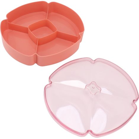 Runde Servierplatte mit 5 Fächern für Vorspeisen, Obst und Süßigkeiten – ideal für Thanksgiving und das chinesische Neujahr – Rosa (1/5)