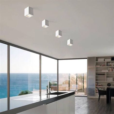 Portafaretto Gesso Da Soffitto Gu10 Porta Faretto Quadrato Bianco Verniciabile (1/4)