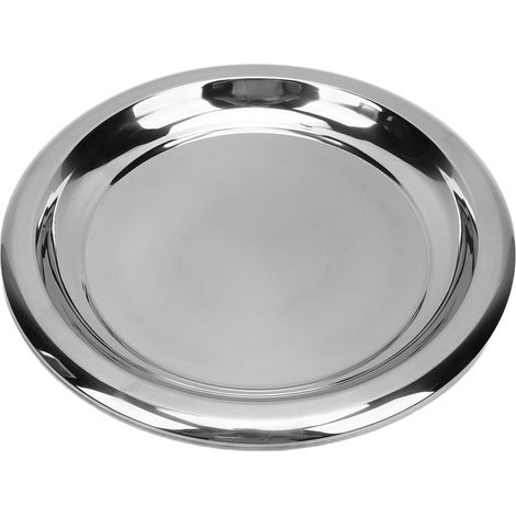 Plateau de service rond en acier inoxydable, décoratif européen pour Table basse, Bar, fête, divertissement, argent 9,8 pouces. (1/5)