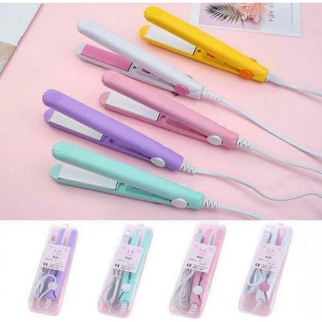 2in1 Mini Hair Straightener Ceramic Tourmaline Plate Iron Beauty Curler Blue (1/5)