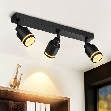 Faretto da Soffitto Nero GBLY  Plafoniera Moderna:Orientabili a 3 Lampadina Faretti GU10 in Metallo Plafoniera Faretto da Parete per Interni per Corridoio Ufficio Cucina Soggiorno