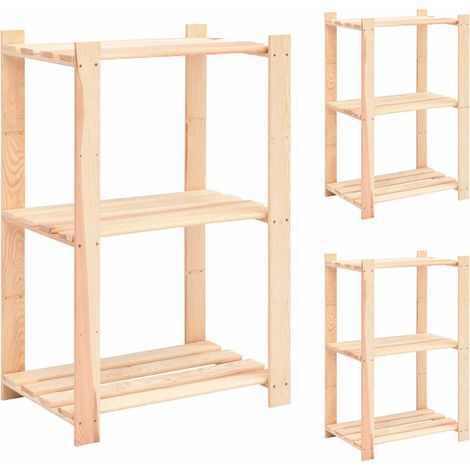 Lot de 3 Étagères de rangement à 3 niveaux Étagère Charge Lourde - Étagère de stockage 60x38x90 cm Pin 150 kg BV107850 - BonneVie (1/5)