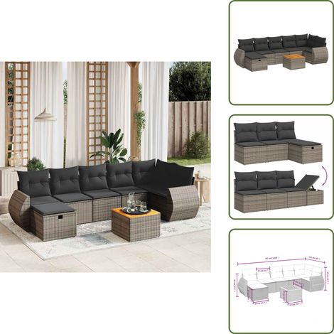 The Living Store 8-tlg. Garten-Sofagarnitur mit Kissen Grau Poly Rattan - Gartentisch (1/5)