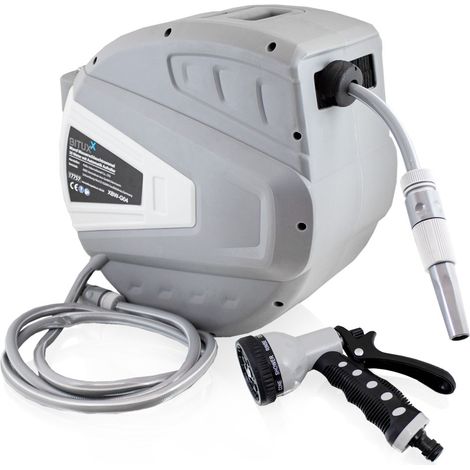 30m Wand Schlauchtrommel Schlauchaufroller Wasserschlauchaufroller Schlauchbox Automatik (30 m + Multi Schlauchpistole)