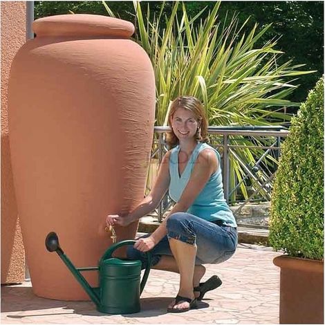 Depósito de agua Ánfora 500 litros, Grifo incluido, 79 cm diámetro, 150 cm alto, Ideal para jardín y exterior