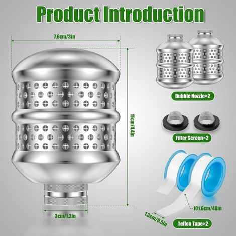 Billes filtrantes en aluminium pour jardin, adoucisseur d'eau, filtre pour arroseur, purificateur d'eau de jardin, billes filtrantes (2 pièces) + ruban PTFE (2 pièces) (1/5)