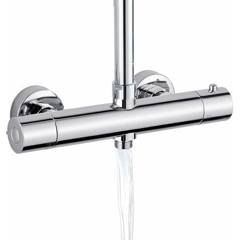 Duschmischer, thermostatischer Duschmischer mit 2 Auslässen, oberer Auslass 3/4" BSP (26,4 mm) und unterer Auslass 1/2" BSP (21 mm), runde Form, Messing, Chrom-Finish (1/5)