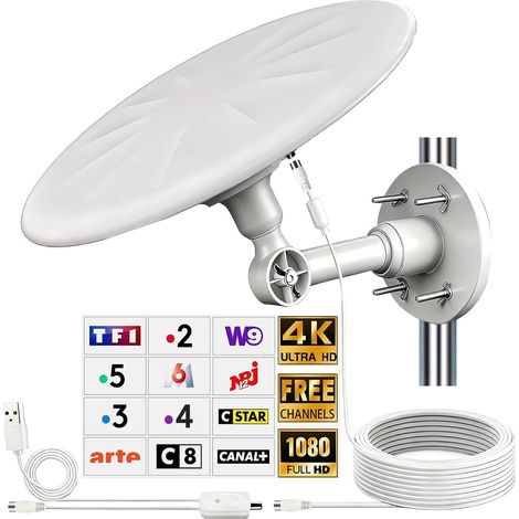 Antenne TV Exterieure Puissante, Antennes TNT Exterieur Puissante Réception Omnidirectionnelle 720° Antenne TV Exterieur Puissante, pour Camping Car, Caravane, Fourgon, Van, Camion, Bateau (1/5)