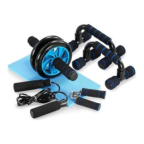Fitness Equipment Abdominal Wheel + Pump Handle + Skipping Rope + Hand Gripper + Knee Mat Kit for Fitness Exercises Bodybuilding