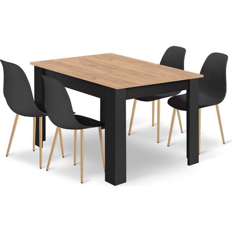 Ensemble Repas - Leobert - Wat - Noir/Pieds Naturels - 120 X 80 Cm - 5 Pièces (1/5)