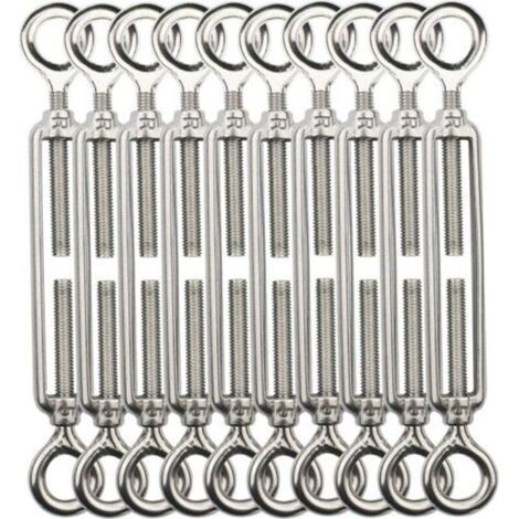 Tendeur Fil De Fer,M5 Tendeurs De Fil,Tendeur De Cable Crochet Et Crochet,Tendeurs De Cable En Acier Inoxydable 304,Utilisé Pour Cordes À Linge,Suspendre,Cable De Garde Corps -10 Pièces OO (1/4)