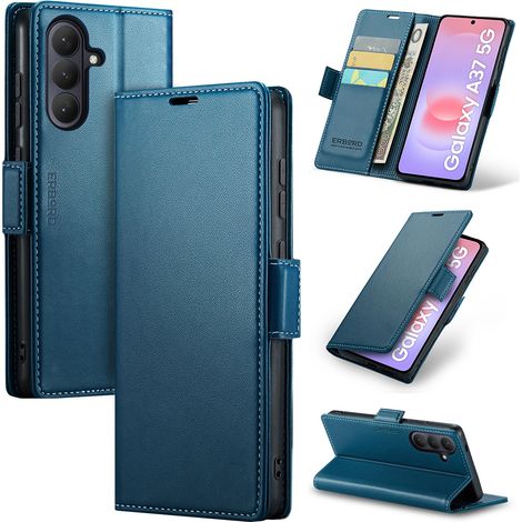 Funda para Samsung Galaxy A37 5G, color lichi brillante, tipo cartera, color azul. (1/5)
